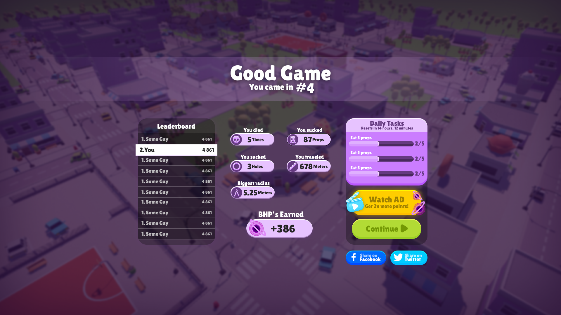 BigHole.io end of the game screen