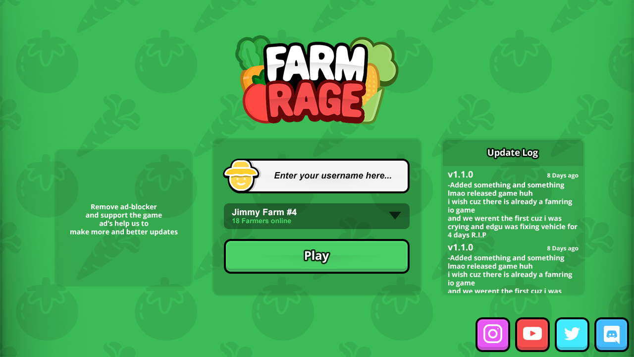 main menu of FarmRage game